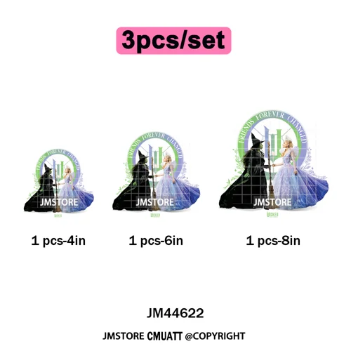 Pink and Green Magic Broomstick Witches Movie Fans Iron on Washable DTF Heat Transfers Stickers Ready to Press for Sweatshirts