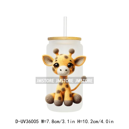 Watercolor Knitted Cute Animals UV DTF Transfer Stickers Decals Ready To Apply Waterproof For 16OZ Libbey Glass Can Cups Tumbler