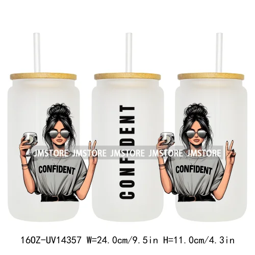 Fashion Girls Coffee Lover UV DTF Wraps Transfer Sticker Selfadhesive Waterproof High Quality For 16OZ Libbey Glass Can Tumbler