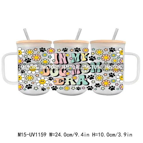 Dog Mom Club UV DTF Glass Can Wrap For 15OZ Mug Coffee Cup Transfer Stickers DIY Custom Logo Labels Cat Paw Affirmations