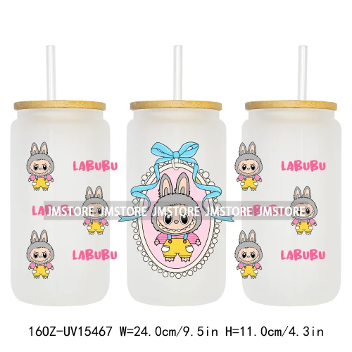 Cute Mama Doll Cartoon Mirror Bow 16OZ UV DTF Cup Wraps Ready To Apply Waterproof Transfer Stickers For Libbey Glass Can Tumbler