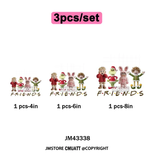 Faux Yarn Very Merry Christmas Mouse Friends Cartoon Santa Iron on Washable DTF Transfers Stickers Ready to Press for Clothing