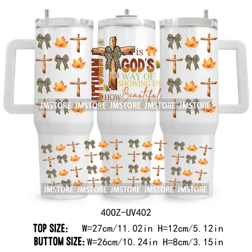 Fall Vibes Vintage Flowers UV DTF Tumbler Wrap Transfer Stickers Feral Girl Autumns Pumpkins 40OZ Wraps Waterproof Custom Labels