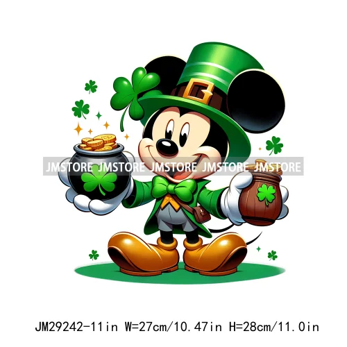 Cute Cartoon Character St Patrick's Irish Day Shamrock Lucky Vibes Iron On DTF Transfers Stickers Ready To Press For Hoodies