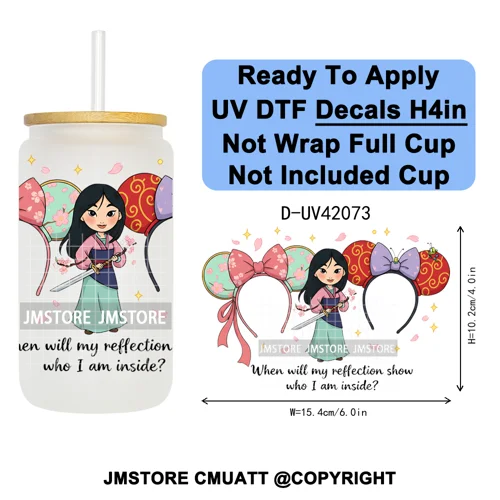 Cartoon Mouse Head Princess Family Vacation UV DTF Decals Ready To Apply Waterproof Transfer Stickers For 16OZ Libbey Glass Can