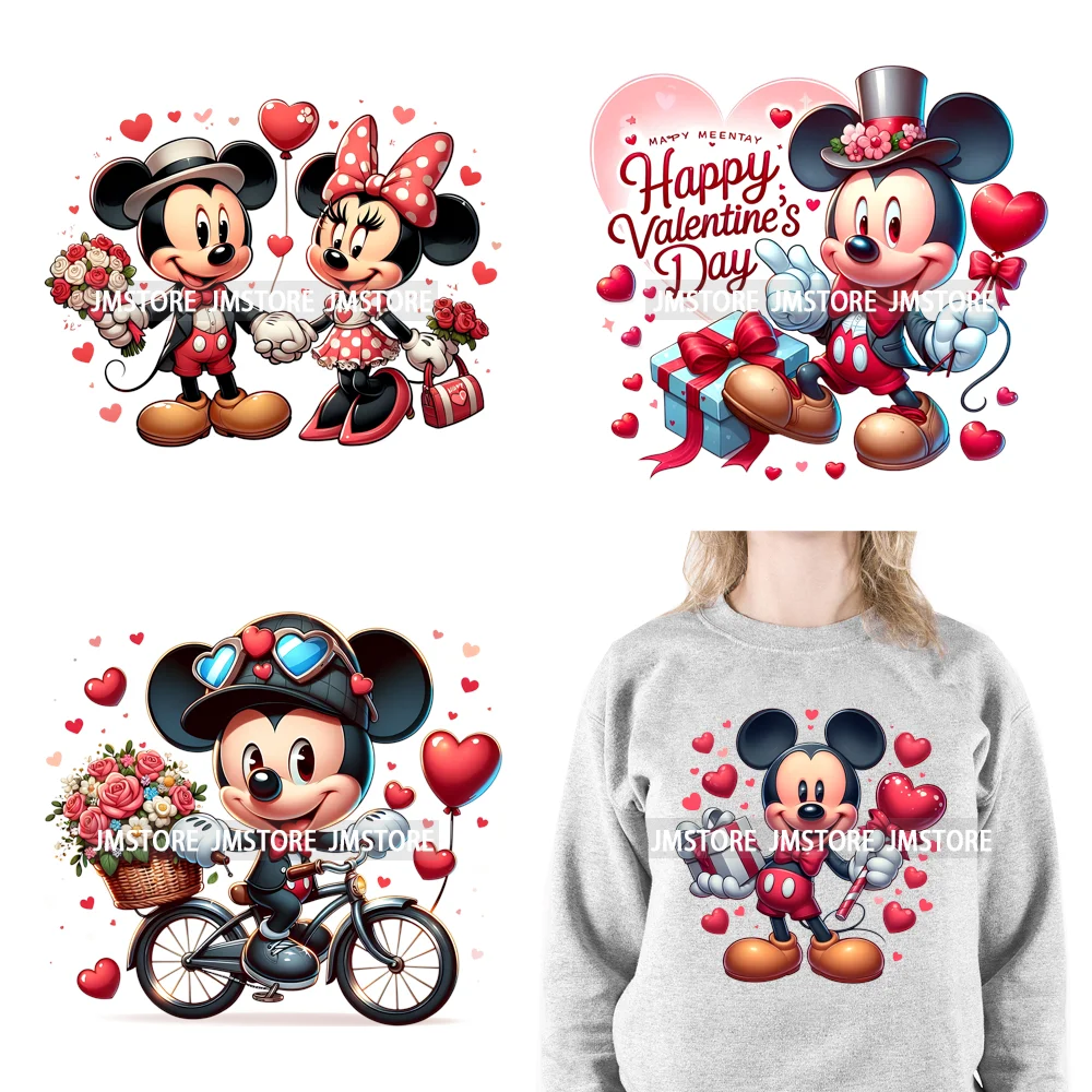 Happy Valentine's Day Cartoon Character Mouse Animal Cupid Love Heart DTF Iron On Transfers Stickers Ready To Press For T-shirts