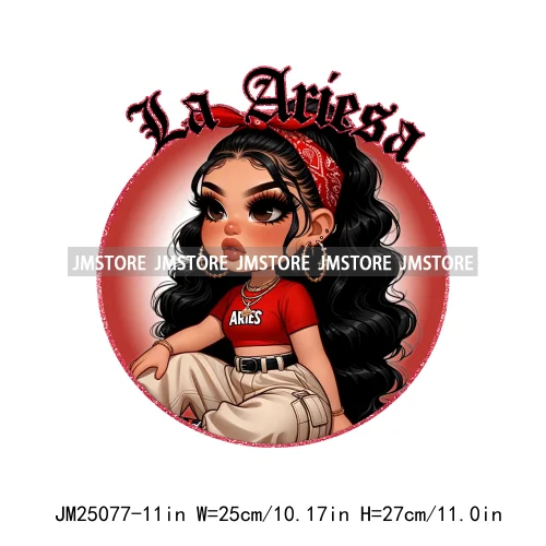 New Washable Chicana Chola Chibi Latina Spanish Zodiac Cute Girls DTF Iron On Transfers Stickers Ready To Press For Clothing