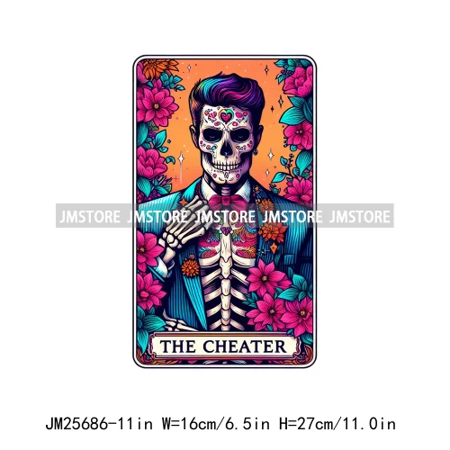 Custom Flower La Chismosa Dog Cat Lover Badass Skull Tarot Card  DTF Iron On Heat Transfers Stickers Ready To Press For Hoodies