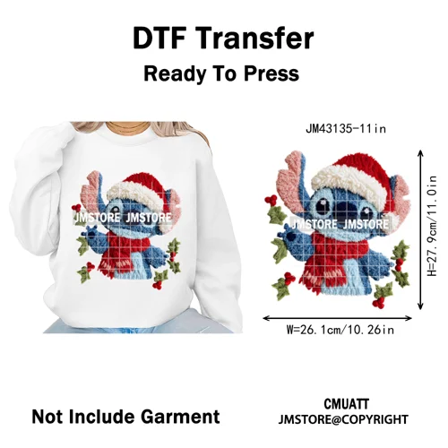 Faux Yarn Very Merry Christmas Mouse Friends Cartoon Santa Iron on Washable DTF Transfers Stickers Ready to Press for Clothing