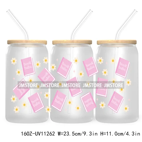 Trendy Coffee And Books Reading Floral Flowers 16OZ UV Cup Wrap DTF Transfer Stickers For Libbey Glass Can Cups Tumbler Labels