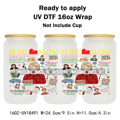 Retro Christmas Movie Character UV DTF Cup Wrap Ready To Apply Transfer Stickers Durable 16OZ Tumbler Wraps For Libbey Glass Can