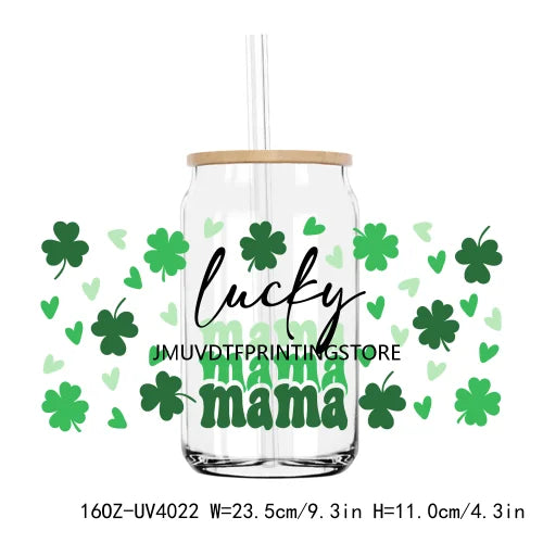 Lucky Blessed 16OZ UV DTF Cup Wrap Transfers Stickers Shamrock Four Leaf Custom Labels DIY Waterproof Logo For Libbey Glass Can