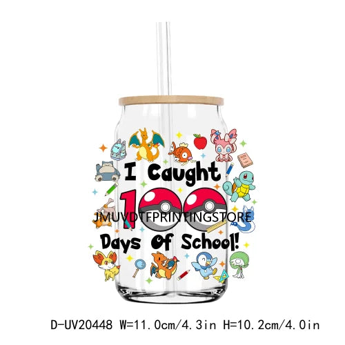 Glitter 100 Days Of School UV DTF Transfer Stickers Decals For Libbey Cold Cup Mugs Tumbler Waterproof Logo Cartoon Kindergarten