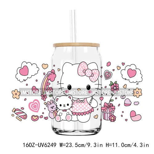 Love Cartoon Couple Best Friends 16OZ UV DTF Cup Wrap Transfer Sticker Custom Label Durable Waterproof Logo For Libbey Glass Can