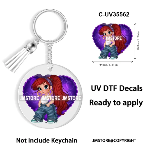 Cartoon Princess In My Villains Era UV DTF Decal Round Keychain Ready To Apply WaterProof Transfer Stickers For Circle Keychain