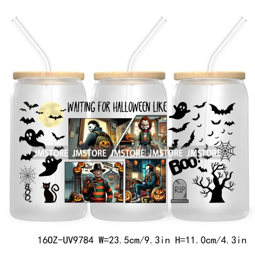 There's Some Horrors In This House UV DTF Sticker For 16OZ Libbey Glass Cup Wrap Transfer Stickers Custom Labels Boo Halloween