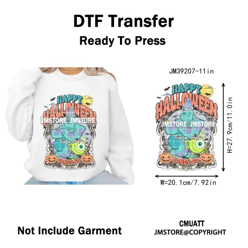 Cartoon Scary Monster Halloween Friends Season Printing Iron on DTF Washable Heat Transfers Stickers Ready to Press for Textile