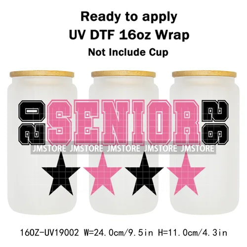 High School Senior Coquette Bow 16OZ UV DTF Cup Wraps Ready To Apply Waterproof Transfer Stickers For Libbey Glass Can Tumbler
