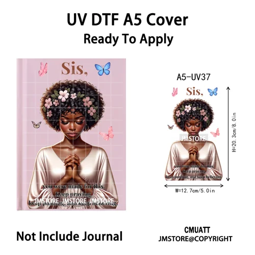 Bible Verse Black Woman Religious A5 Notebook UV DTF Wraps Ready To Apply Waterproof Transfer Stickers Decals For Journal Cover