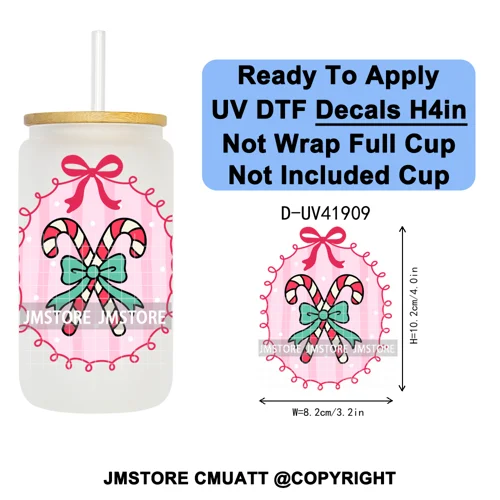 Preppy Christmas Stamps Xmas Card UV DTF Transfer Stickers Decals Ready To Apply Waterproof For 16OZ Libbey Glass Can Tumbler