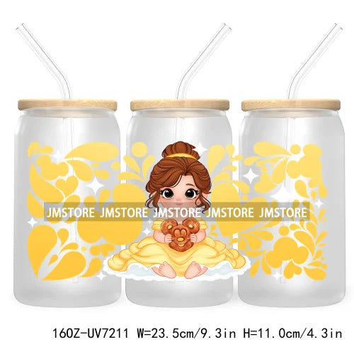 Cartoon Baby Princess Best Friends 16OZ UV DTF Cup Wrap Transfers Stickers For Libbey Glass Can Cups Tumbler Waterproof Labels