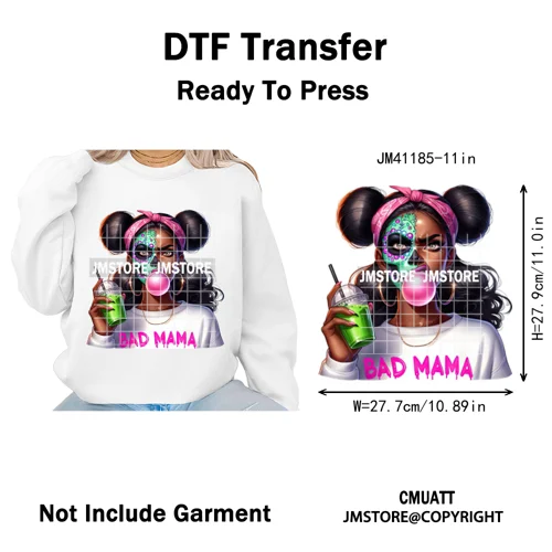 Horror Halloween Character Afro Coffee Killer Bad Mama Club Iron on Washable DTF Transfers Stickers Ready to Press for Clothing