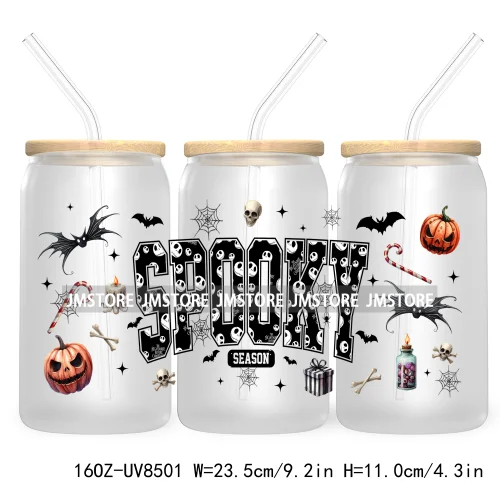 Cartoon Halloween Horror Friends UV DTF Sticker For 16OZ Libbey Glass Cup Can Wrap Transfer Stickers Custom Label DIY Logo Skull