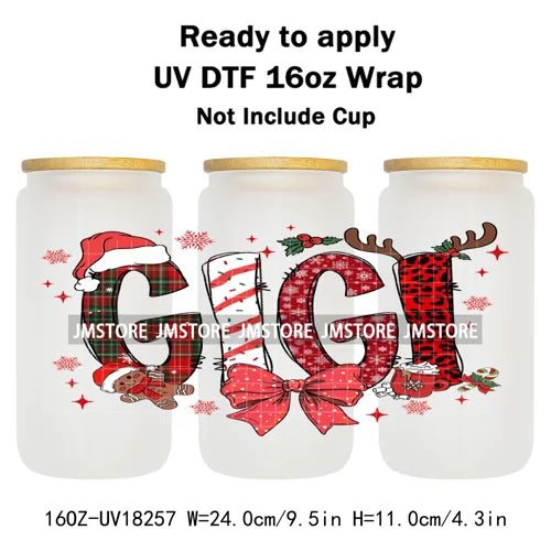 Christmas Mama Mini Coquette Family Xmas 16OZ UV DTF Cup Wraps Ready To Apply Waterproof Transfer Stickers For Libbey Glass Can