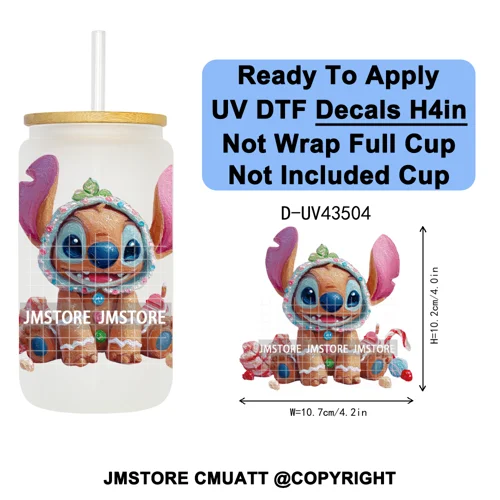Winter Cartoon Christmas Holiday UV DTF Transfer Stickers Decals Ready To Apply Good Quality Logo For Libbey Cold Cup Mug Bottle