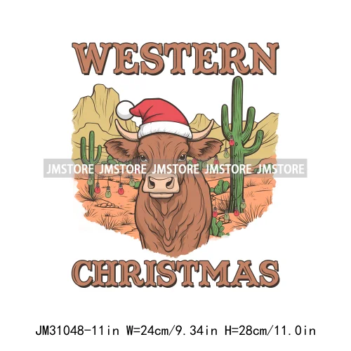 Retro Western Joy Santa Howdy Rocking Round The Christmas Tree Iron On DTF Transfers Stickers Ready To Press For Sweatshirts