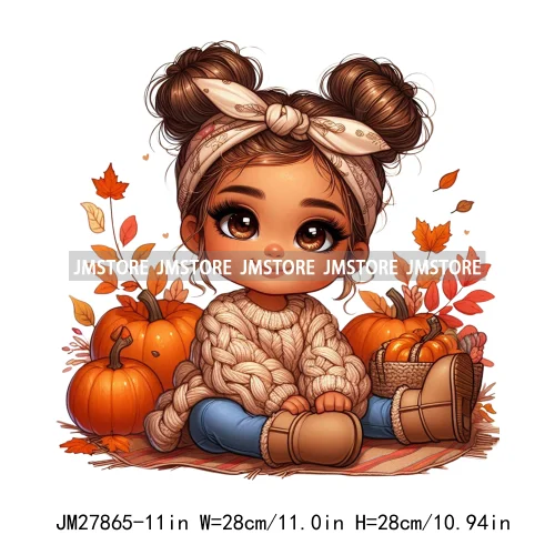 Cute Autumn Pumpkins Fall Vibes Laina Baby Hispanic Chibi Girls Logos DTF Iron On Transfer Stickers Ready To Press For T-shirts