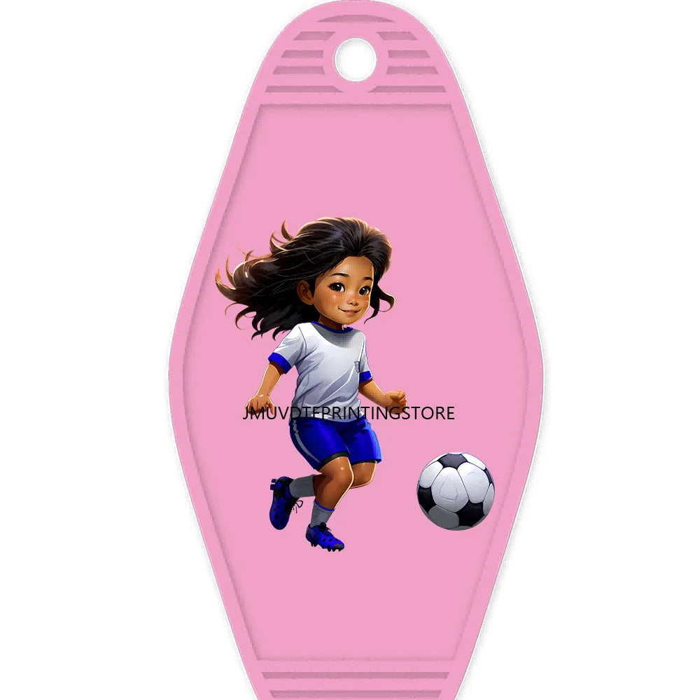 Sport Football Player High Quality WaterProof UV DTF Sticker For Motel Hotel Keychain Black Afro Girls