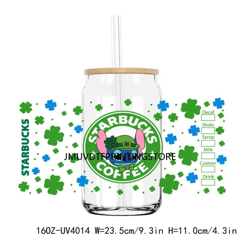 Cartoon St. Patrick's Day 16OZ UV DTF Cup Wrap Transfer Stickers Mouse Cat Custom Label DIY Waterproof Logo For Libbey Glass Can