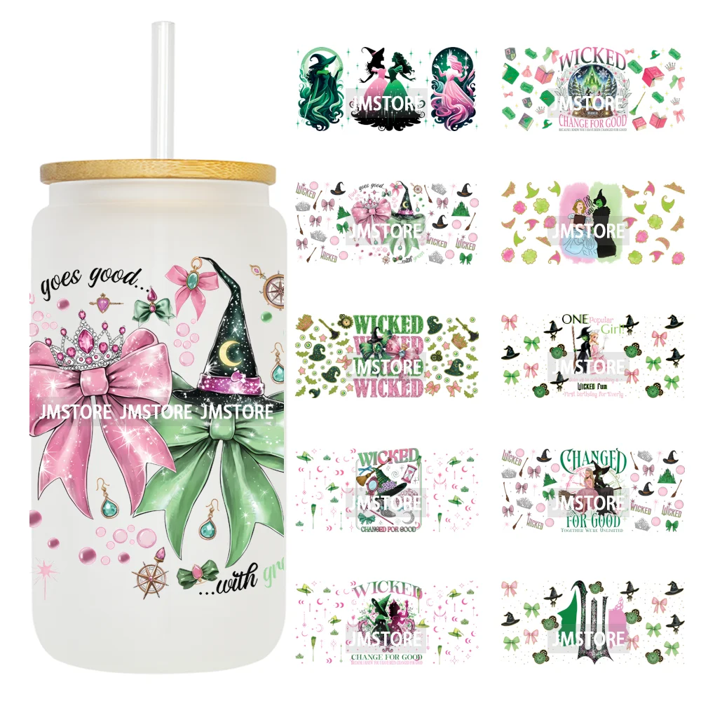 Coquette Green Pink Wicked Witch 16OZ UV DTF Cup Wraps Ready To Apply Waterproof Transfer Stickers For Libbey Glass Can Tumbler