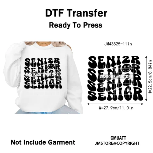 2026 Varsity Graduate Season College Senior Year Bow Iron on Washable DTF Heat Transfers Stickers Ready to Press for Sweatshirts