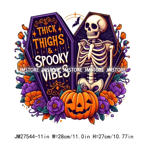 Colorful Coffee Skull Stay Spooky Pumpkin Witch Ghouls Halloween Season Designs DTF Iron On Transfers Stickers For Clothing Bags