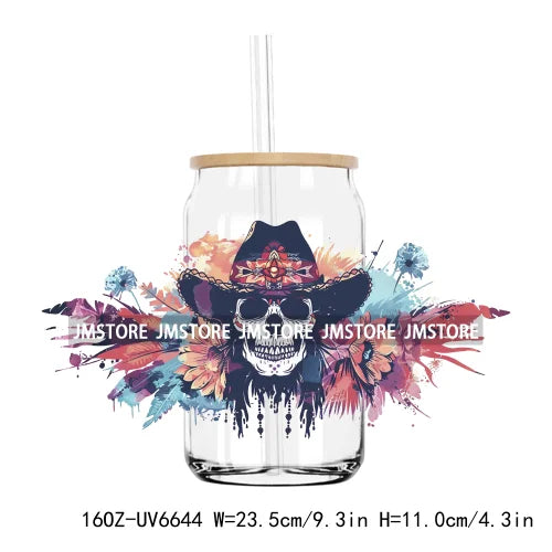 Boho Western Country Cowboy Skull Vibes UV DTF Sticker For 16OZ Libbey Glass Cup Can Wrap Transfer Sticker Custom Label DIY Logo