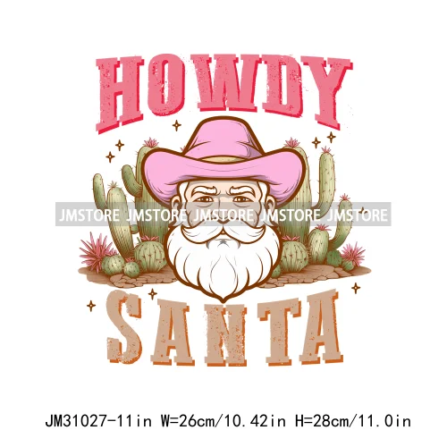 Retro Western Howdy Cowboy Santa Snowmies Cactus Merry Christmas Iron On DTF Transfers Stickers Ready To Press For Clothing