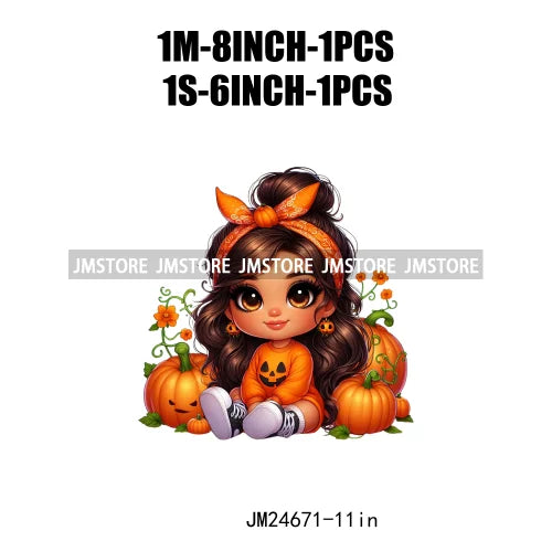 Funny Headband Hispanic Cute Latina Baby Girls Halloween Pumpkin Designs Iron On DTF Heat Press Transfer Stickers For Shirt Bags