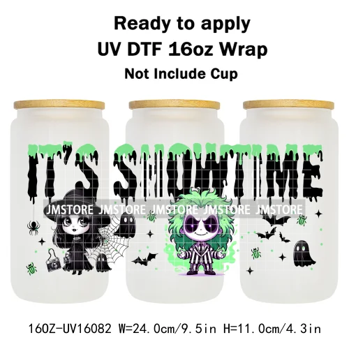 Halloween Girls Horror Movie Friends 16OZ UV DTF Cup Wrap Ready To Apply Waterproof Transfer Stickers For Libbey Glass Can Mugs