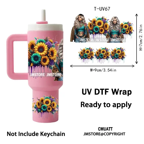 Butterfly Sunflower Girl UV DTF Mini Tumbler Keychain Wraps Ready To Press High Quality Wraps UV Stickers for Tumbler Keychain