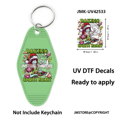 Trendy Christmas Cartoon UV DTF Keychain Wraps Ready To Apply Waterproof High Quality DIY Craft Decals For Hotel Motel Keychain