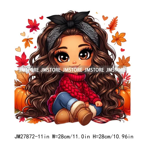 Cute Autumn Pumpkins Fall Vibes Laina Baby Hispanic Chibi Girls Logos DTF Iron On Transfer Stickers Ready To Press For T-shirts