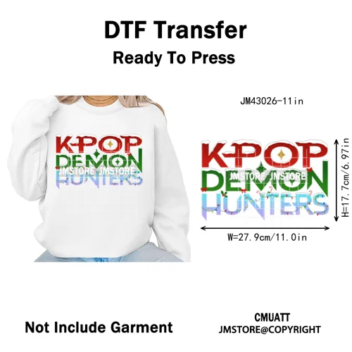 Kpop Hunters Merry Christmas Tiger Anime Lover Holiday Gift Iron on DTF Heat Transfers Stickers Ready to Press for Sweatshirts