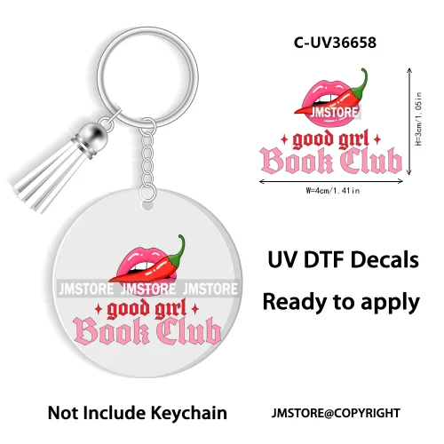 Trendy Bookish Inspirational Quotes UV DTF Decal Round Keychain Ready To Apply WaterProof Transfer Stickers For Circle Keychain