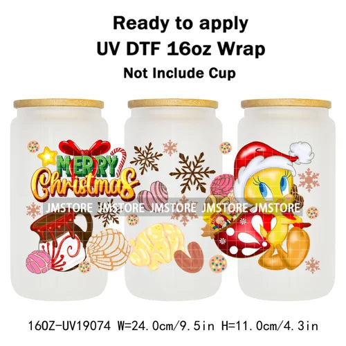 Christmas Couple Cartoon Princess UV DTF Cup Wrap Ready To Apply Transfer Sticker Custom 16OZ Tumbler Wraps For Libbey Glass Can