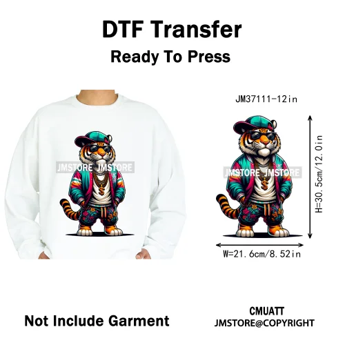 12in Cartoon Graffiti Streetwear Tiger Bunny Animal King Hip Hop Poster Iron on DTF Transfer Stickers Ready to Press for Hoodies