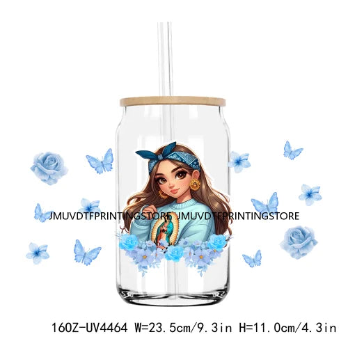 Cartoon Strawberry Girl 16OZ UV DTF Cup Wrap Transfers Stickers Mexican Custom Labels DIY Waterproof Logo For Libbey Glass Can