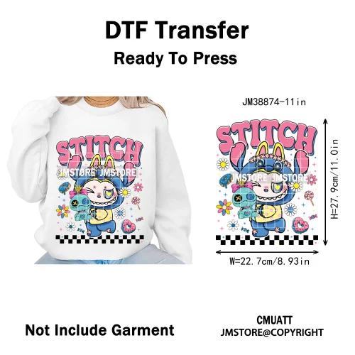 Coquette Bow Monster Doll Drinking Soda Bottle Thermal Printing Iron on DTF Washable Transfer Sticker Ready to Press for Clothes