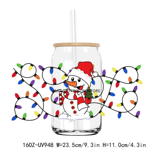 Merry Christmas Lights Vibes 16OZ UV DTF Cup Wrap Transfers Stickers Custom Labels DIY  Waterproof Logo For Libbey Glass Can